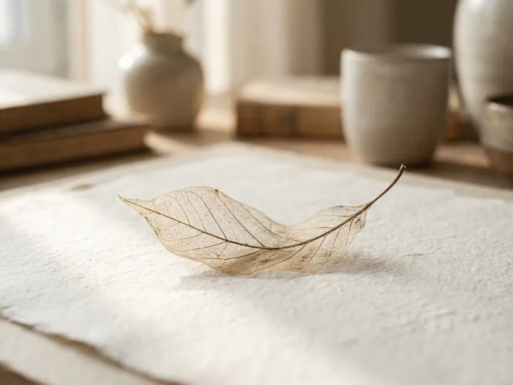 Minimalist Horizontal Leaf on Textured Paper
